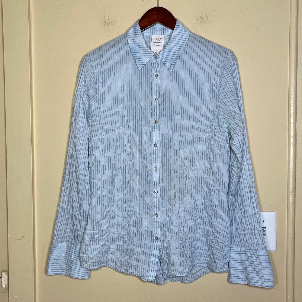 Cinq à Sept Blue Striped Button-Up Long Sleeve Top